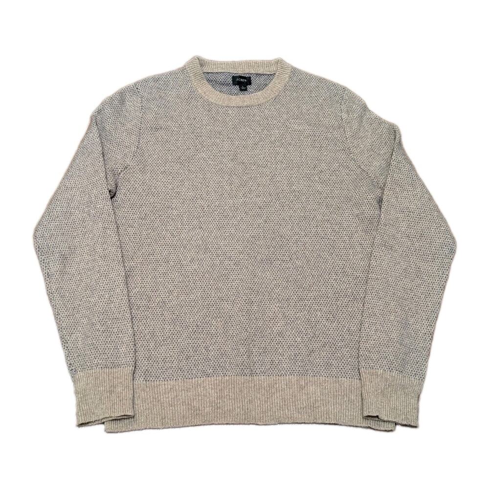 J.Crew Merino Wool Blend Sweater Waffle Knit Beige Brown Men Size Large L Preppy